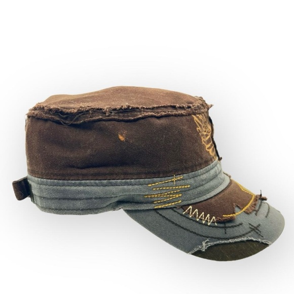Leader Winged Cross Distressed Cadet Brown Embellished Cap - Picture 12 of 15